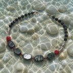 Obsidian, rubin zoisit, coral, os si margele Myiuki
