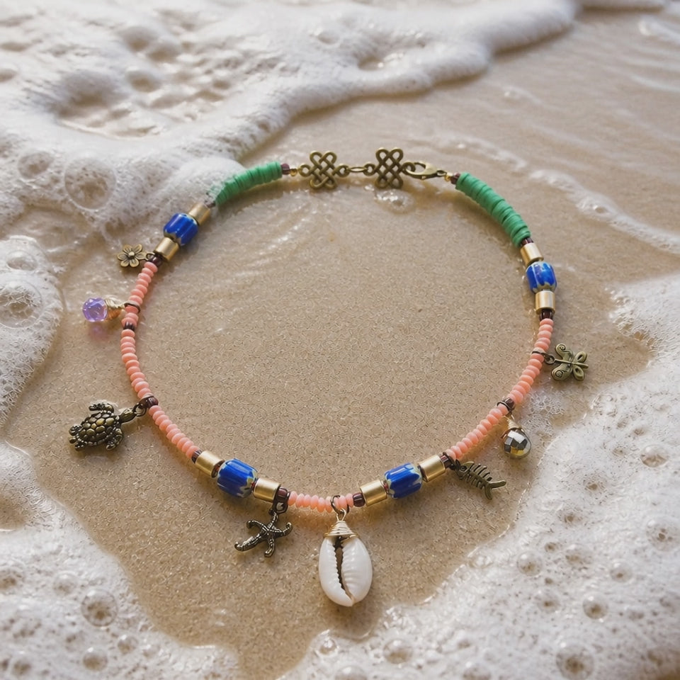 Coral roz, margele Myiuki, hematite si polimer