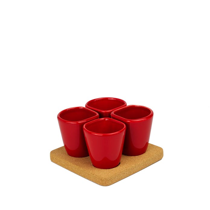 Gift set with 4 vases and cork stand, 3 color options