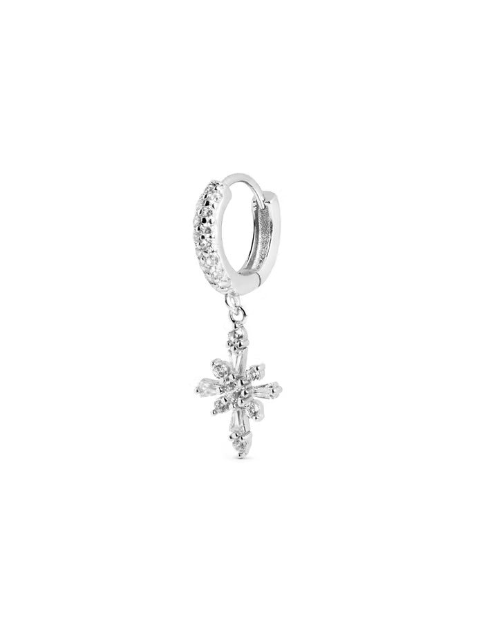 Round earrings made of AG 925 rhodium-plated and zirconia star