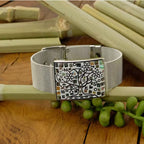 Stainless steel bracelet with mother-of-pearl inlays, tree of life theme /Fashion gifts