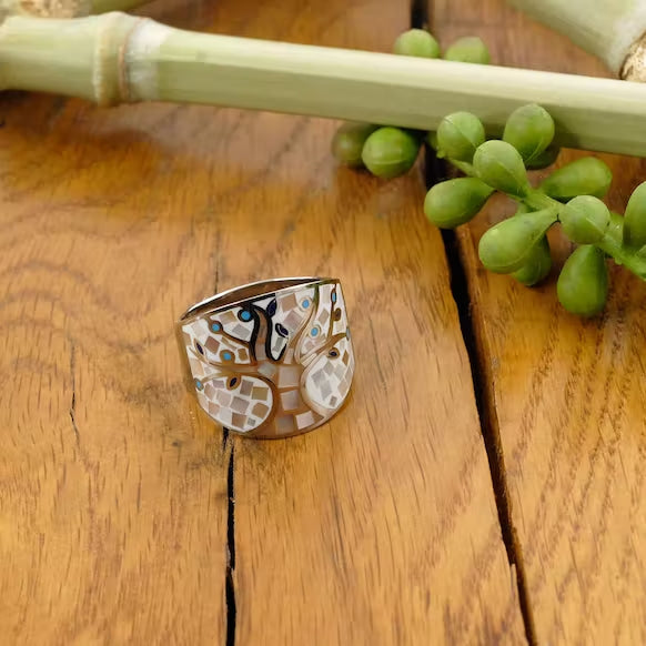 Stainless steel ring with mother-of-pearl inlays, theme 2 variants /fashion gifts
