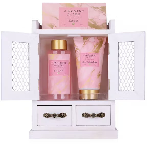 Bathroom set in wooden cabinet