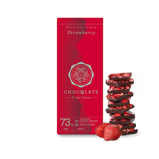 Organic- Ciocolata 73% cacao cu capsuni liofilizate, 75g