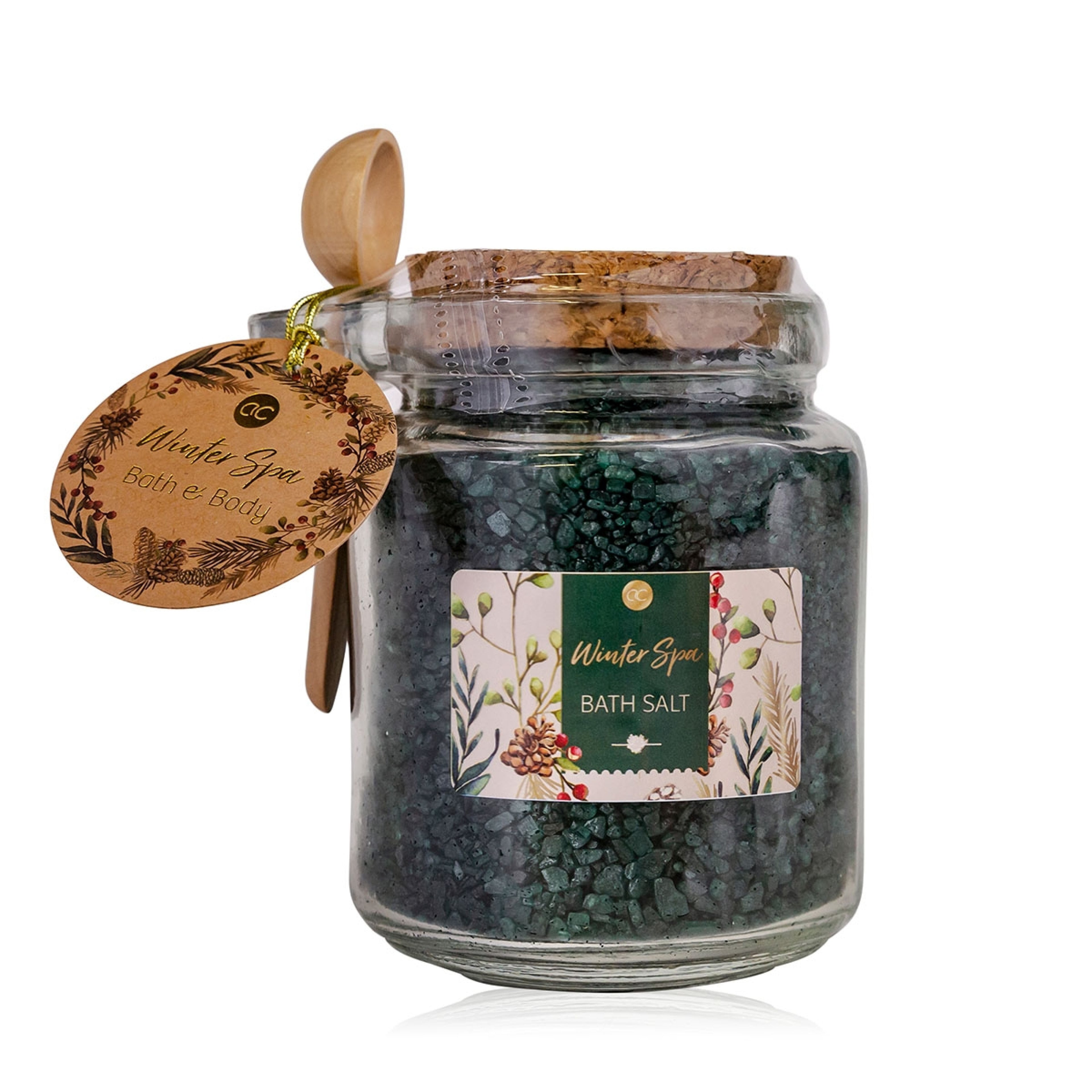 WINTER SPA bath salt in bottle with cork lid and wooden spoon 300g