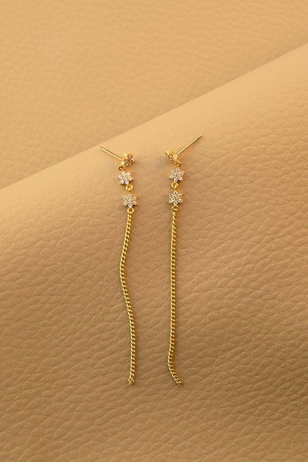 Ag925 earrings with flowers and chain /Fashion gifts