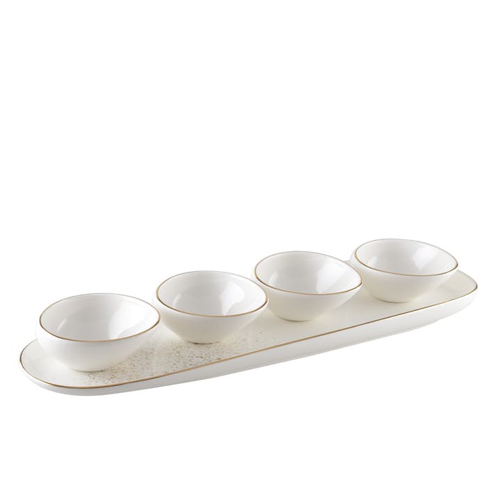 Gift set of 4 cups, with white porcelain tray and gold trim