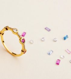 925 silver ring with asymmetrical multicolored zirconia /fashion gifts