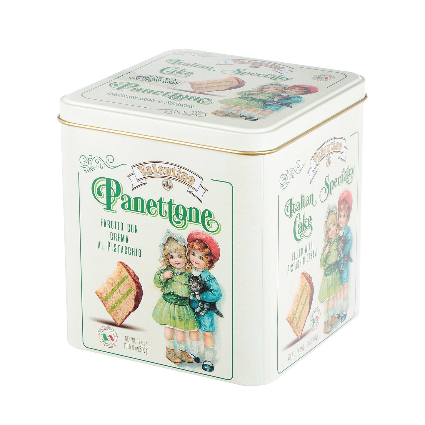 "Panettone" cu crema de fistic, in cutie metalica, 500g