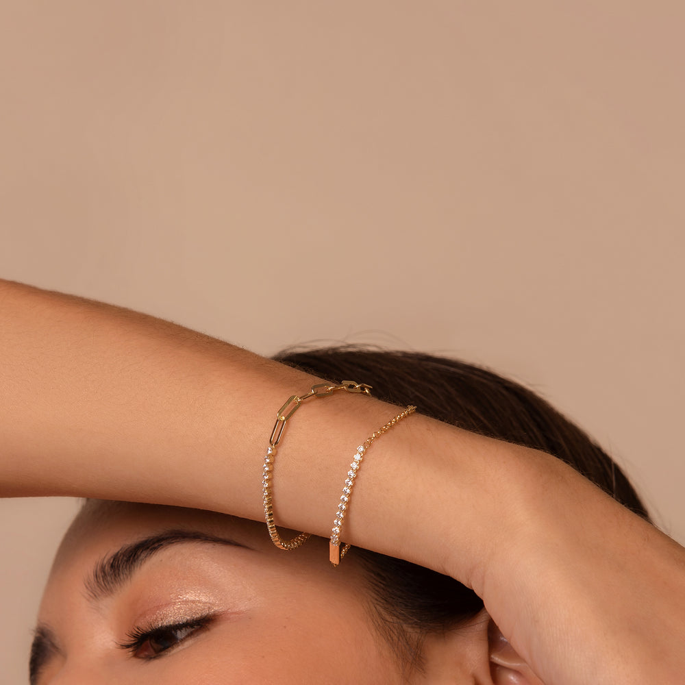 925 silver bracelet with zirconia and chain, adjustable /Fashion gifts