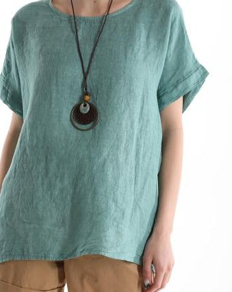 Bluza din in 100% cu colier- Talia unica (Medium fit)