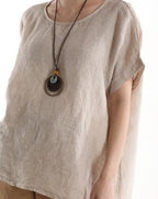 Bluza din in 100% cu colier- Talia unica (Medium fit)