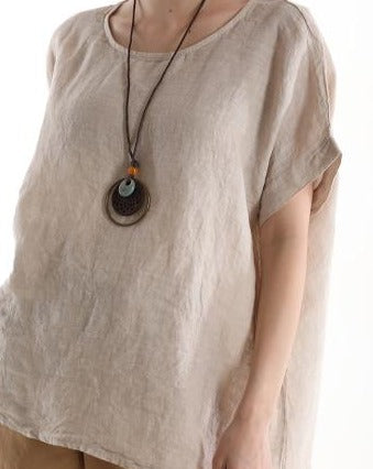 Bluza din in 100% cu colier- Talia unica (Medium fit)