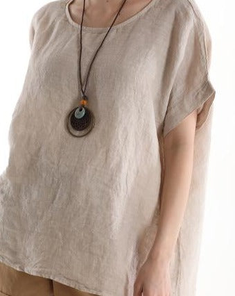 Bluza din in 100% cu colier- Talia unica (Medium fit)