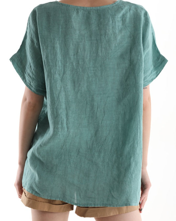 Bluza din in 100% cu colier- Talia unica (Medium fit)