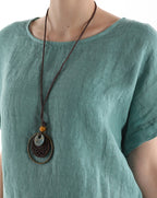 Bluza din in 100% cu colier- Talia unica (Medium fit)
