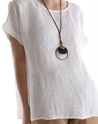Bluza din in 100% cu colier- Talia unica (Medium fit)