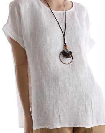 Bluza din in 100% cu colier- Talia unica (Medium fit)