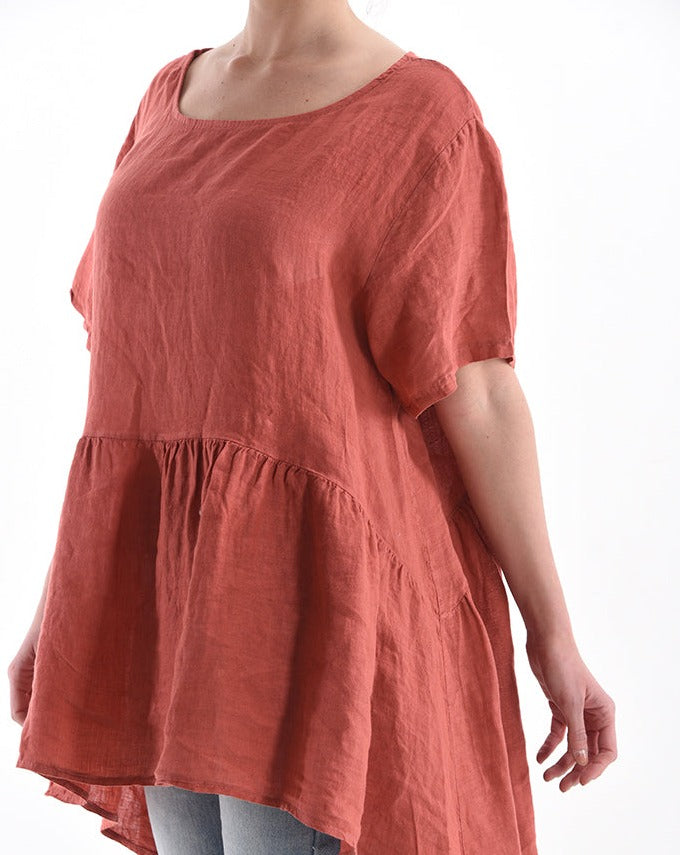100% linen blouse with ruffle - One size (Medium fit)Fashion gifts