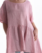100% linen blouse with ruffle - One size (Medium fit)Fashion gifts