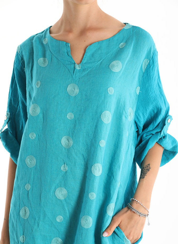 Embroidered 100% linen dress - One size (Medium fit)