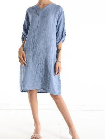 Embroidered 100% linen dress - One size (Medium fit)