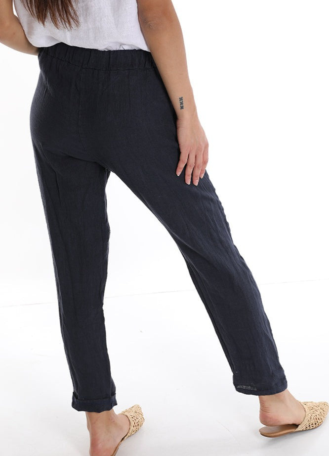 Pantalon din in 100% cu buzunare - Talia unica (Medium fit)