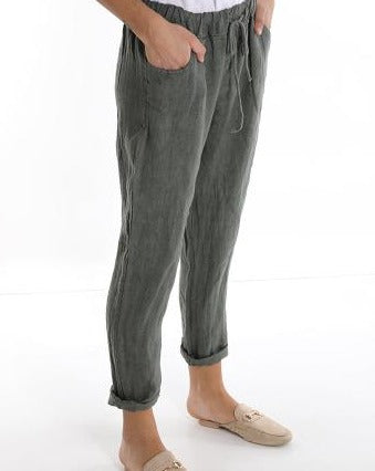 100% linen trousers with pockets - One size (Medium fit)