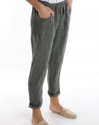 Pantalon din in 100% cu buzunare - Talia unica (Medium fit)