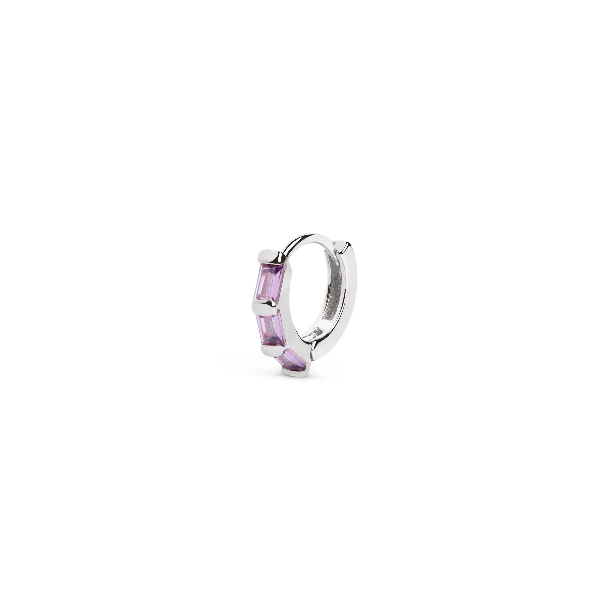 Round earrings AG925 rhodium plated with square zirconia /Fashion gifts