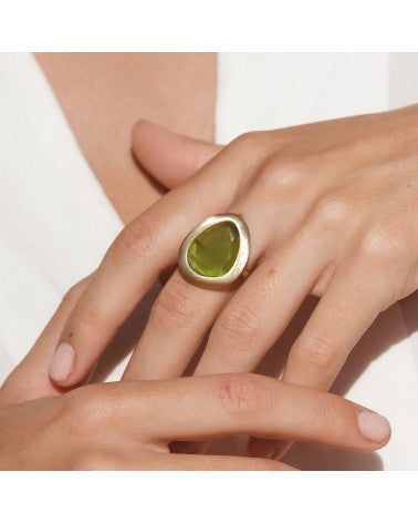 Brushed 925 silver ring, 24k gold plated, (15.5cm crystal; gold finish) /fashion gifts