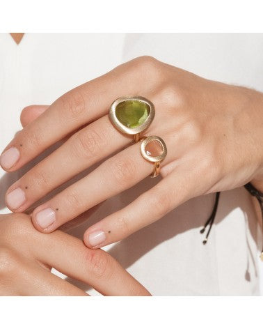 Brushed 925 silver ring, 24k gold plated, (15.5cm crystal; gold finish) /fashion gifts