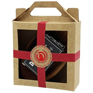 Mini gift set of natural organic soap and small olive wood bowl