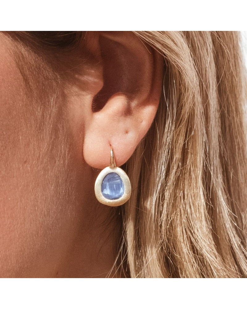 Earrings with a loop made of brushed 925 silver, 24k gold plated (gold finish /Fashion gifts