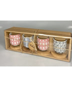 Gift set with 4 decorated coffee glasses and bamboo stand