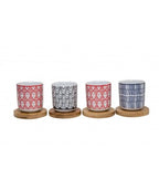 Gift set with 4 decorated coffee glasses and bamboo stand