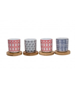 Gift set with 4 decorated coffee glasses and bamboo stand