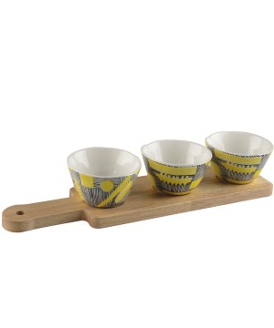 Gift set with 3 tropical bowls and bamboo tray